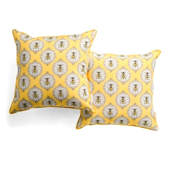 Rachel Ashwell QUEEN BEE Indoor Outdoor Throw Pillows 18x18 Set of 2 New - Picture 1 of 15